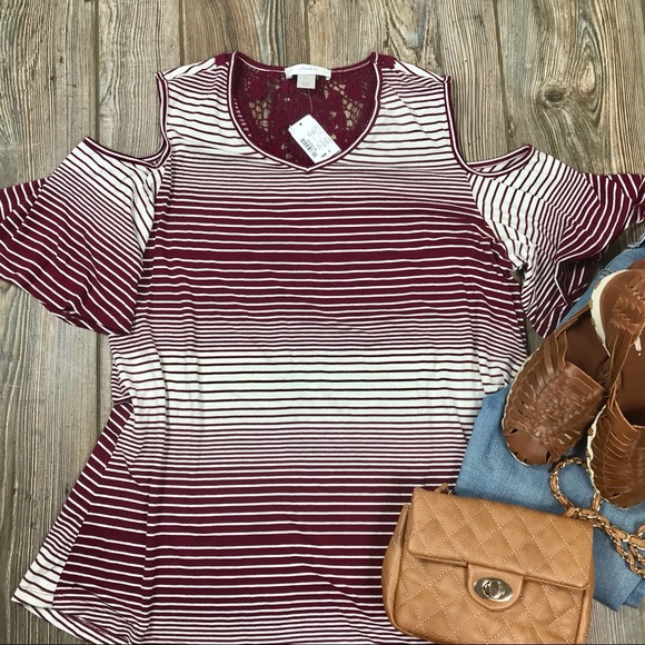 CJ Banks Tops - CJ BANKS cold shoulder striped top